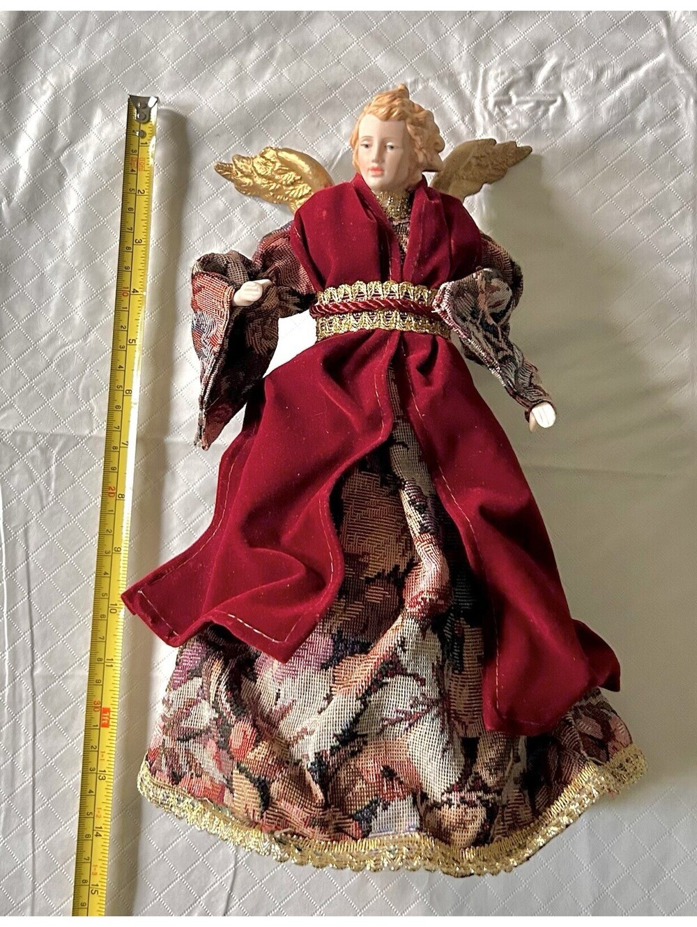 Traditional Christmas Tree Angel,  Topper Burgundy & Gold